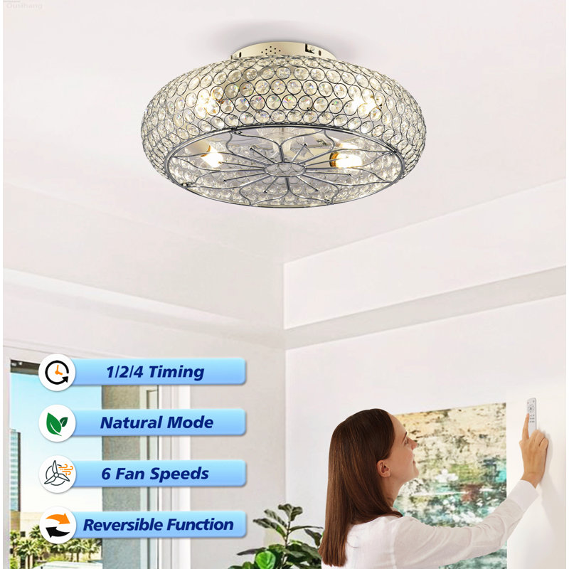 Flush Mount Ceiling Fan with Light Caged Farmhouse 6-Speed Reversible DC Motor with Remote Matte White, Model B