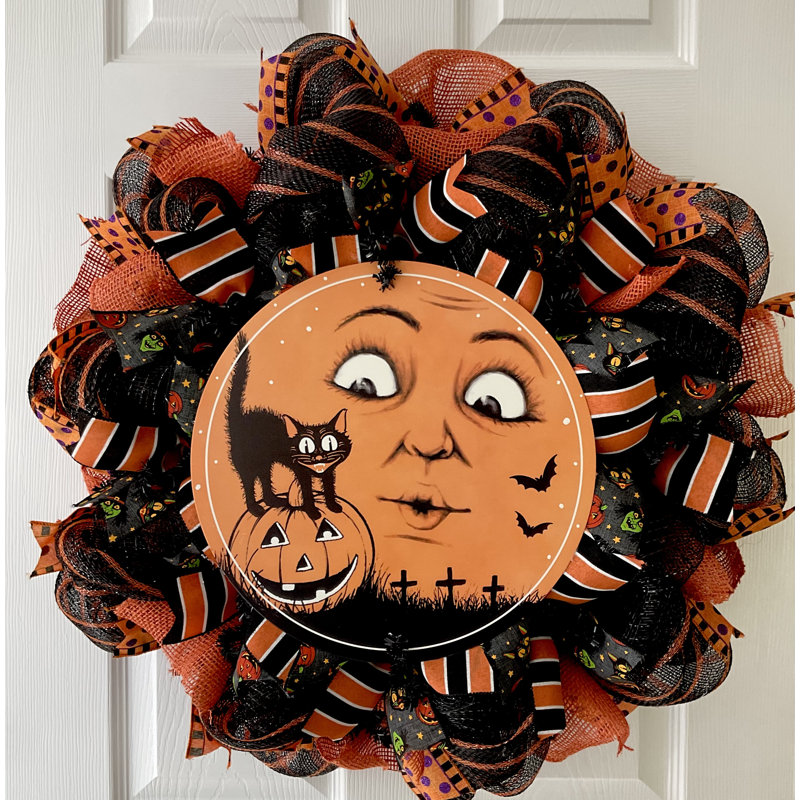 Couronne d'Halloween chat noir par la lune