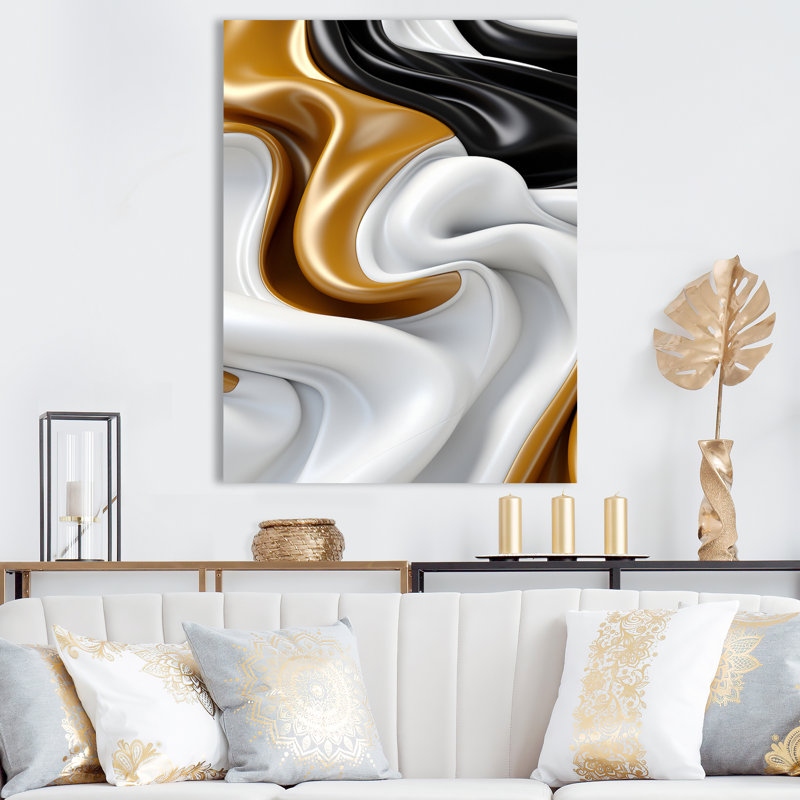 Liquid Minimal Abstract in Black Yellow White - Print, 32" H x 24" W x 1" D, Wrapped Canvas