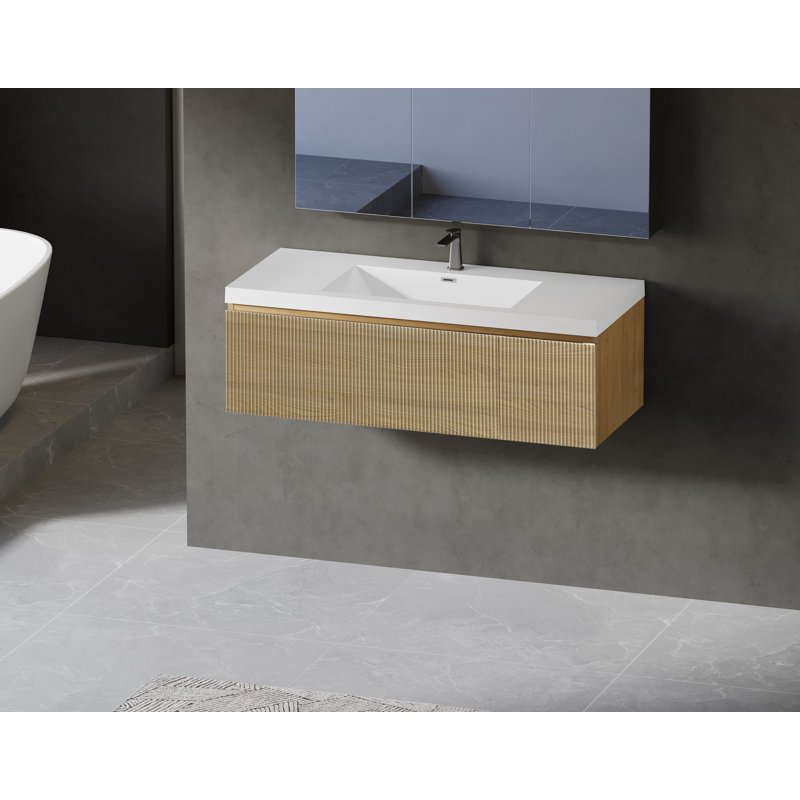 Meuble-lavabo mural moderne en chêne