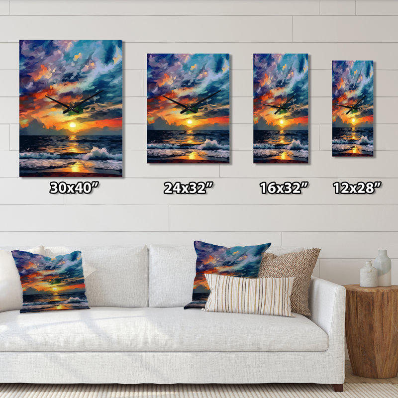 Majestic Sunset Wild Waves Breaking At Shore - Horloges murales Coastal Waves, Petit
