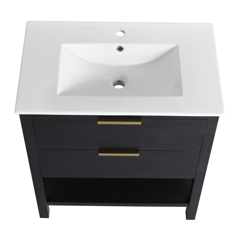 Meuble-lavabo de 30 po avec lavabo et 2 tiroirs à fermeture en douceur, poignée dorée-LPB01030BCTG-BL9075