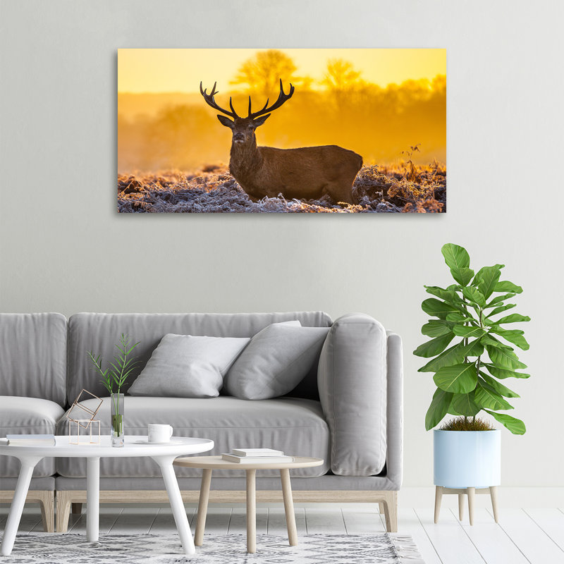 Deer Sunrise - No Frame Print on Glass, Canvas, 50cm H x 100cm W x 2cm D