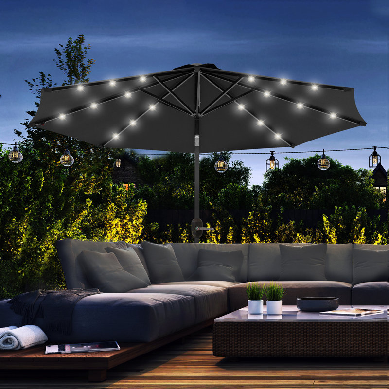 Brionie 268cm Lighted Tilt Beach,Traditional,Balcony Parasol, Black