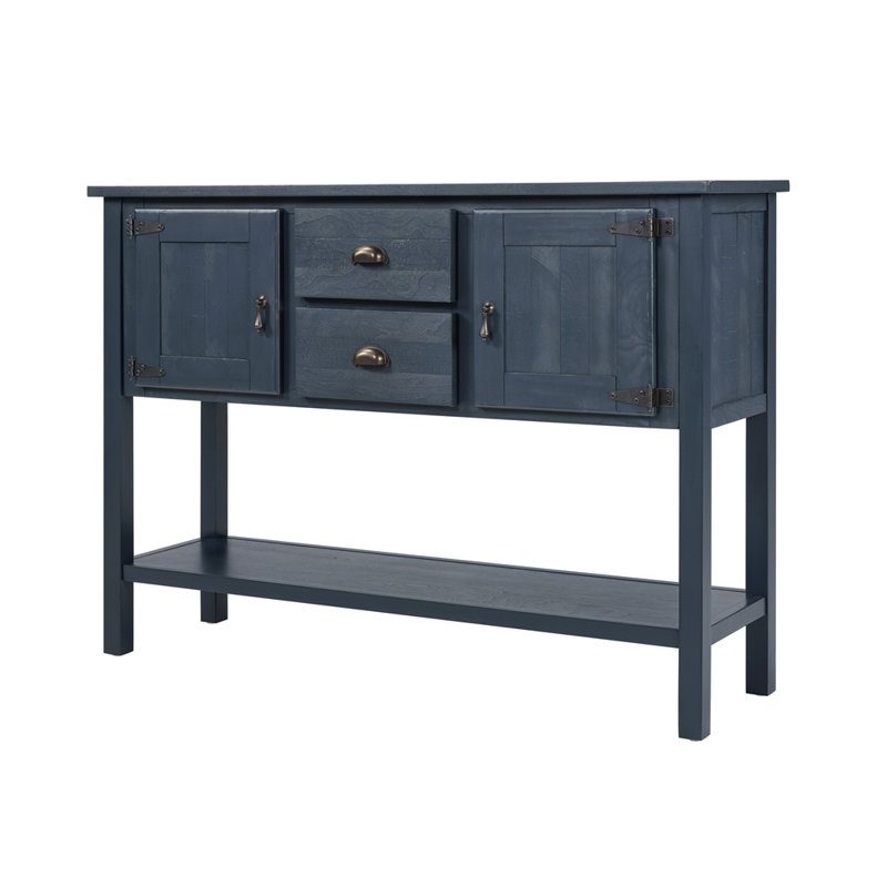 Console de 46 po en bois massif avec 2 tiroirs, armoires et tablette inférieure, armoire de rangement pour salle à manger de style rétro