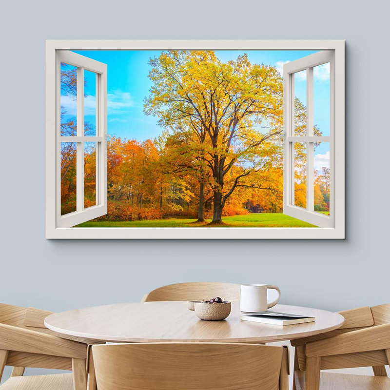 «Autumn Fall», «Window View Yellow Orange Tree Autumn Fall Park Nature Scenic Landscape» sur toile, H 16 po x l 24 po
