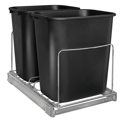 LYNK PROFESSIONAL® Double Pull Out Trash Can Under Cabinet - Under Sink Trash Can Slider - Trash Can Slide Out Drawer - Sliding Pull Out for Kitchen Garbage Bin (Trash Cans Not Included)