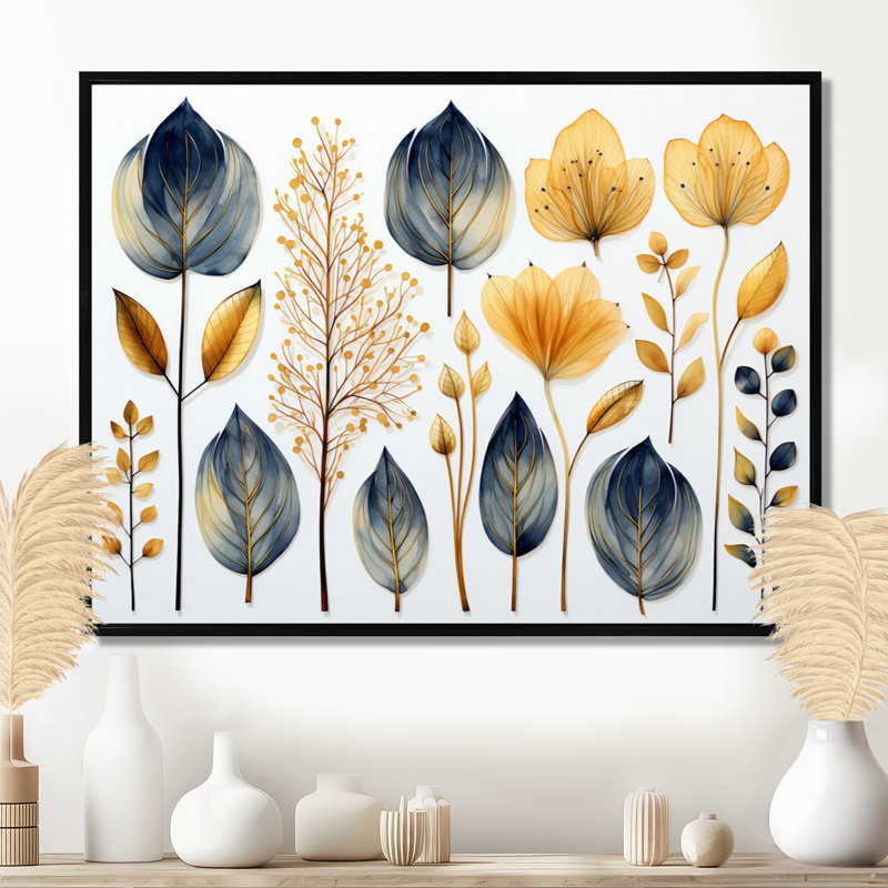 «Collage Dried Autumn Botanicals - Leaves», art mural, H 12 po x l 20 po x P 1 po, Toile avec cadre flottant noir