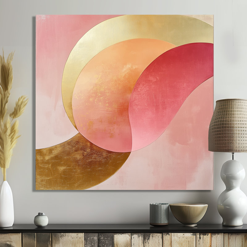 Blush & Gold Arcs - Abstrait moderne transitionnel, décoration murale moderne en métal, L 29 po x H 29 po