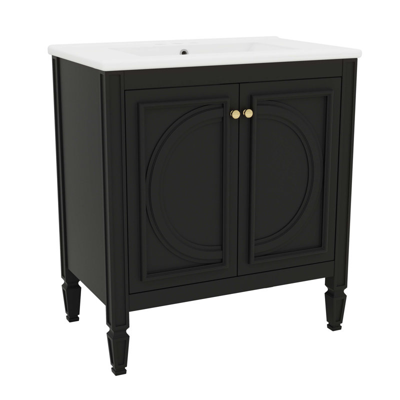 Meuble-lavabo minimaliste de 30 po avec lavabo - conçu avec deux portes et une tablette intégrée, Noir