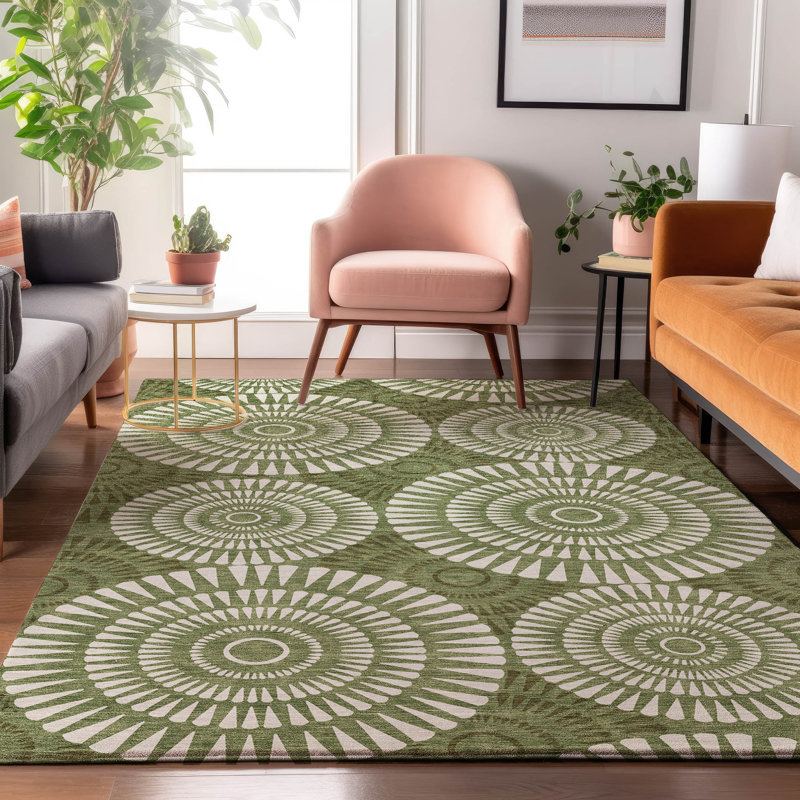 Tapis vert Prisco lavable à la machine de qualité supérieure, Rectangle 10 pi x 14 pi