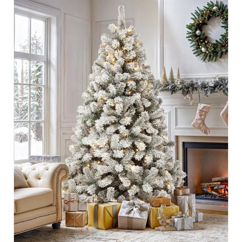 Sapin de Noël artificiel enneigé avec 250 lumières et 8 modes d'éclairage 1000 pieds