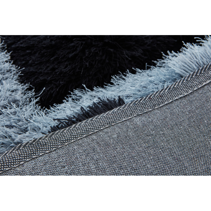 Tapis à poil long bleu / blanc cassé / noir Hajriz