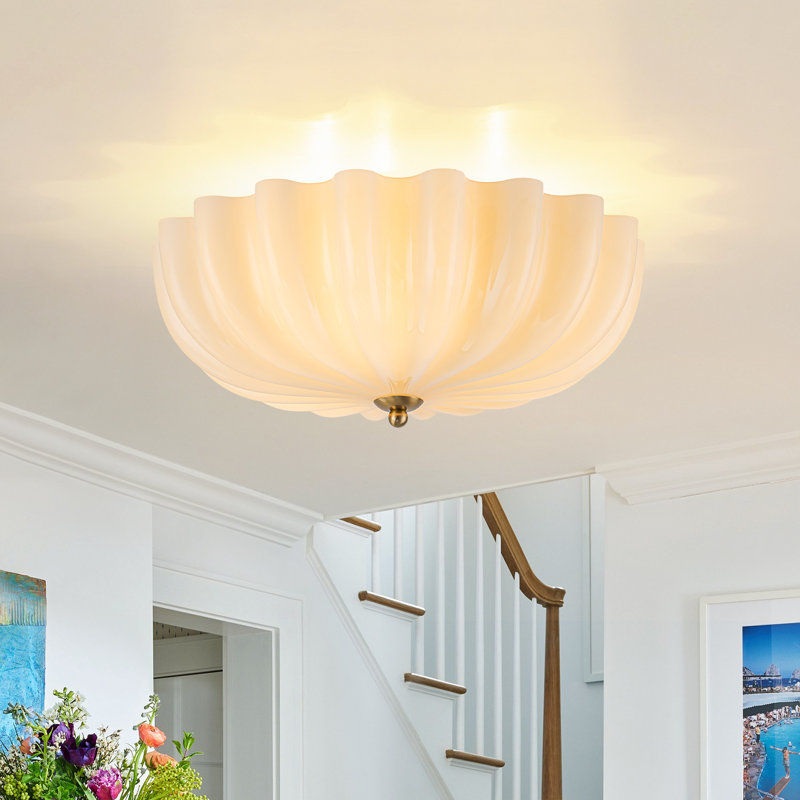 Plafonnier semi-encastré 3 lumières, Laiton brossé, Cream