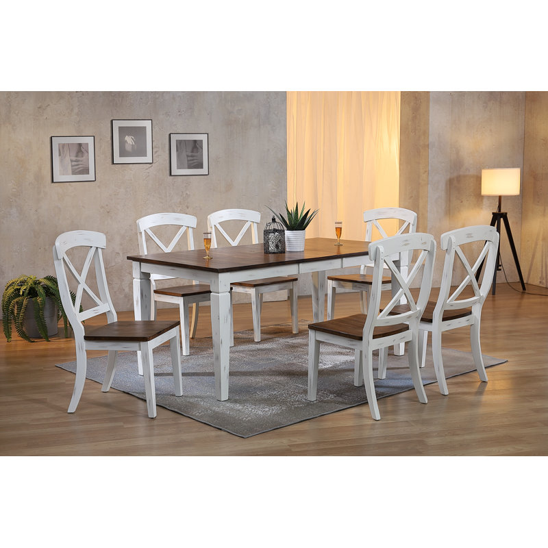 Ensemble de salle à manger à quatre pieds en bois massif blanc et brun avec feuille de papillon 15 po Chezney