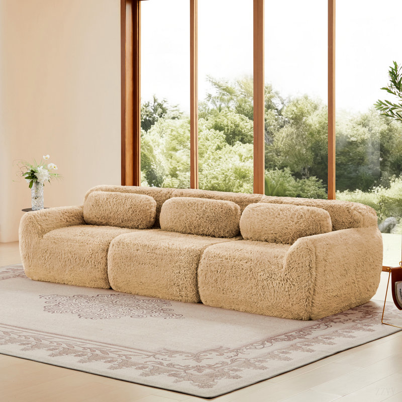 Canapé doux et moelleux en tissu pelucheux sans os avec éponge haute densité 32D, conception ergonomique, emballage sous vide à compression complète, boucle combinée gratuite