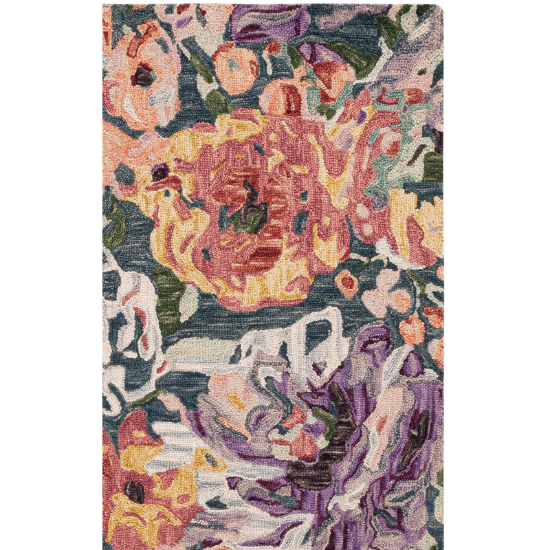 Kathalina Hand Tufted Wool/Cotton Floral Rug in Blue/Purple, Runner 2'3" x 8'