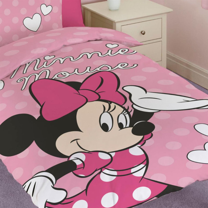 Disney Minnie Mouse Spots Duvet Cover Set Bedding Set with Pillowcase Pink Single