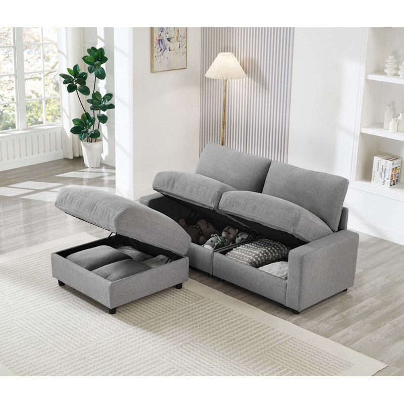 Canapé modulaire modulaire avec rangement dissimulé et assemblage rapide, Polyester - Gris