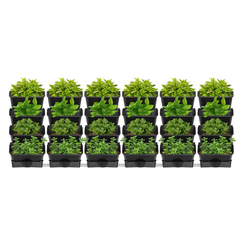 24PCS Set Wall-Mounted Planter With Drainage Basin And Drainpipe, Black