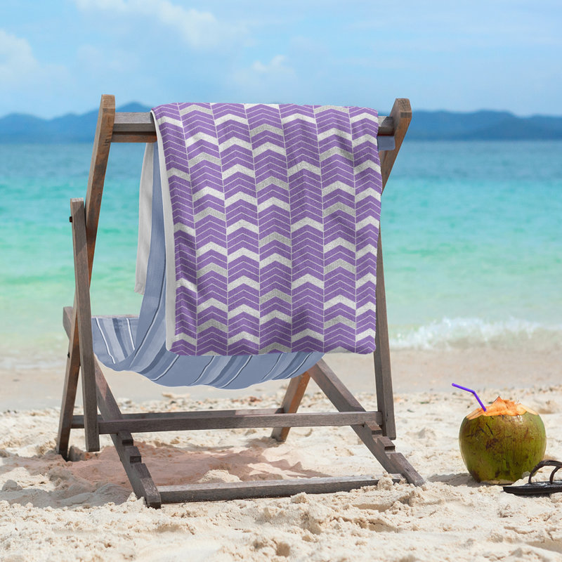 Serviette de plage lineed chevrons Stephenie, Mauve / Gris
