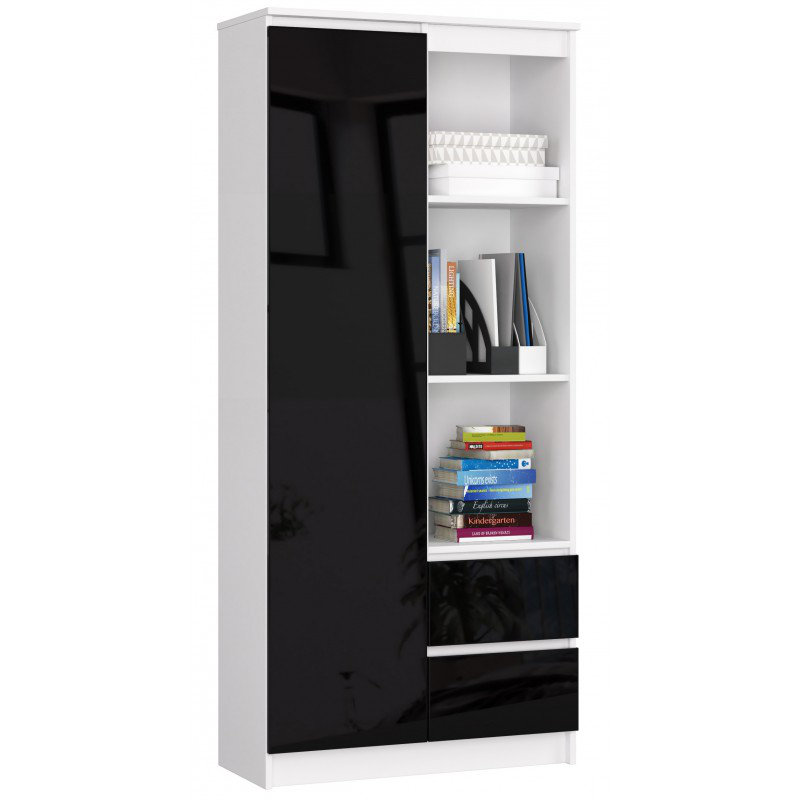 Alexous 180cm H x 80cm W Wood Standard Bookcase, Black Gloss