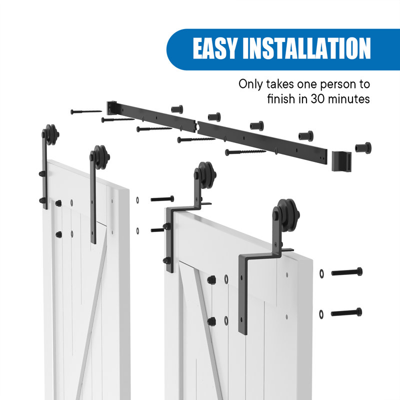 Black Rustic Classic Design Single Track Bypass Two Door Hardware Kit, 72 in.