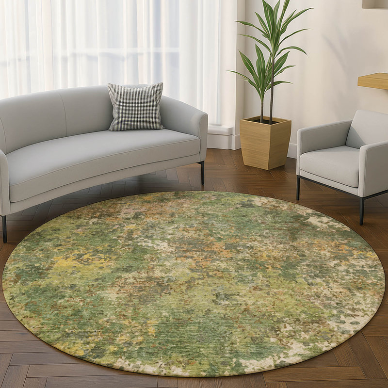 Tapis abstrait lavable à la machine de qualité supérieure Mayfield, Aloès, Rond 8 pi