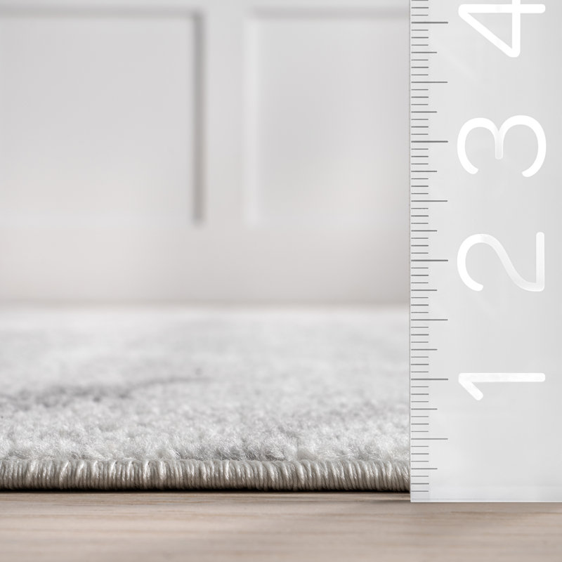 Tapis contemporain ivoire, gris et gris anthracite à rayures abstraites Amii, Carré 4 pi