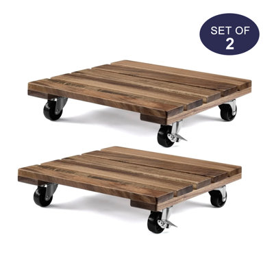 Ensemble de 2 supports à plantes en bois 12,6 pouces avec roues