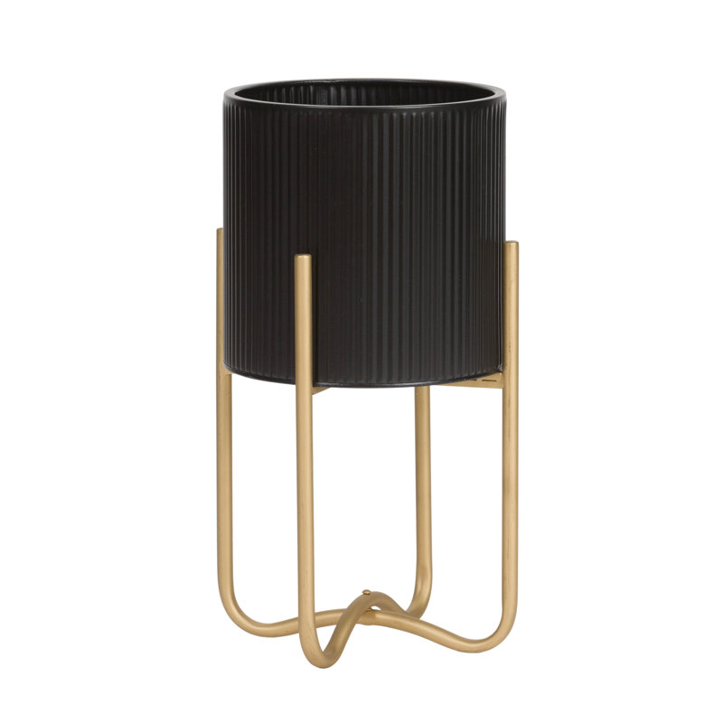 Clabe Everett Pot with Ambrose Base, 16.25" H x 9.25" W x 9.25" D, Gold