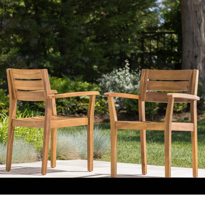 Ensemble de chaises de salle à manger Stamford, ensemble de 2 chaises de patio en bois d'acacia, pour la cour, la piscine et le jardin