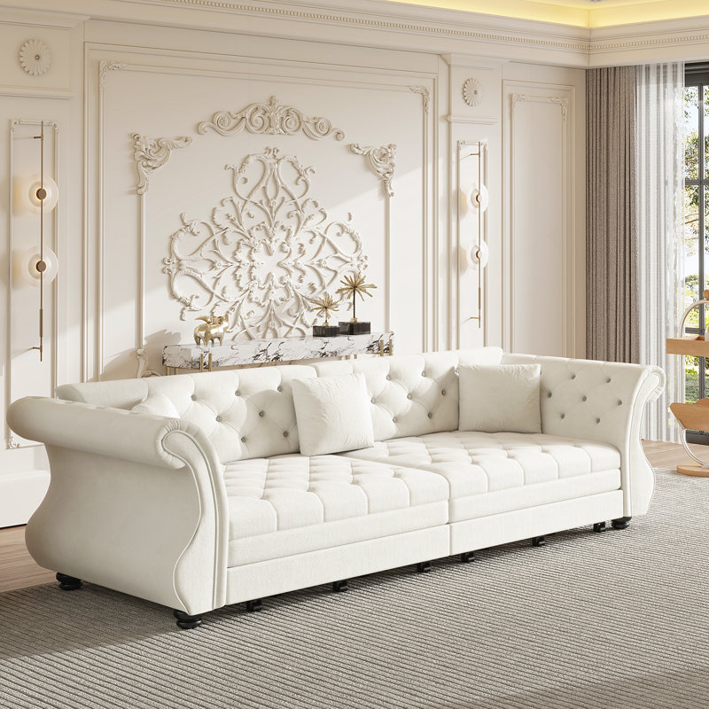 97.6" Oversized Chesterfield Pull Out Sofa Bed, H 34,6 po x l 97,6 po x P 32,7 po, Blanc