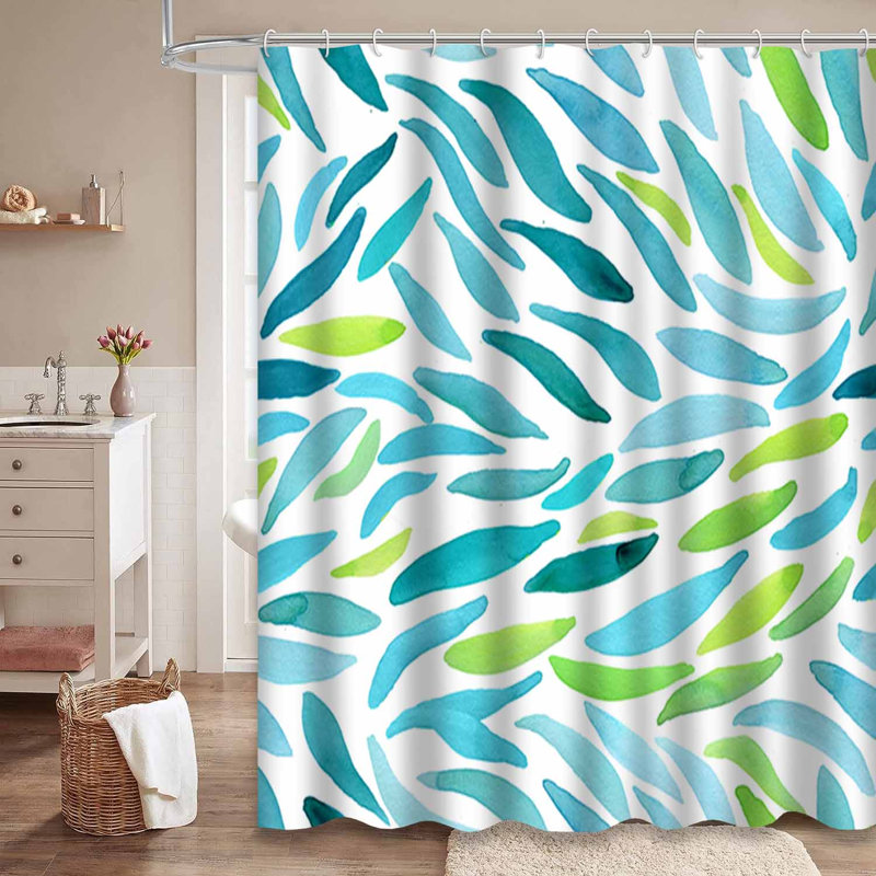Rideau de douche aquarelle à mur vert botanique avec 12 crochets, L 72 po x l 84 po