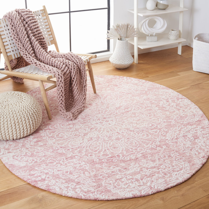 Tapis uni en laine et en coton touffeté à la main Humansville, Rond 4 pi