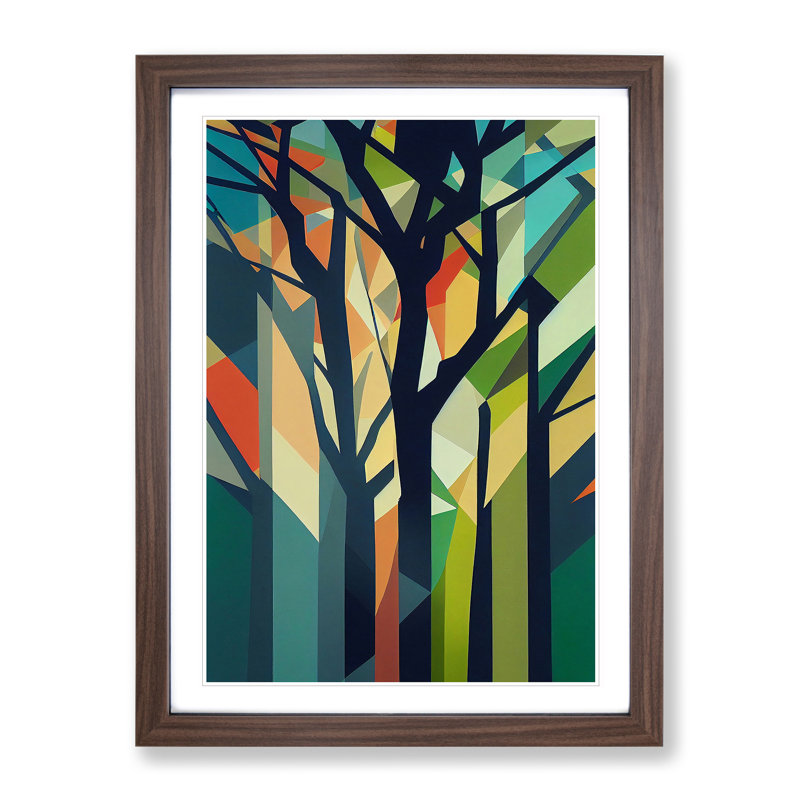 Abstract Art Tree No.1 - Single Picture Frame Print, 64cm H x 46cm W x 2cm D, Walnut