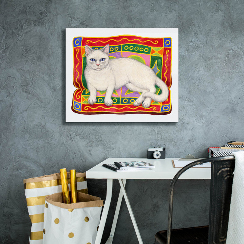  «White Cat On A Cushion» par Gale Pitt, art mural sur toile, 24 po x 20 po, H 20 po x l 24 po