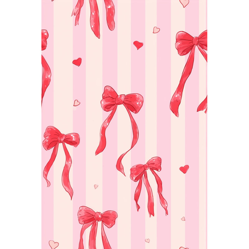 Papier peint à rayures roses, rubans, nœuds, cœurs, décoration murale amovible, Peel and Stick