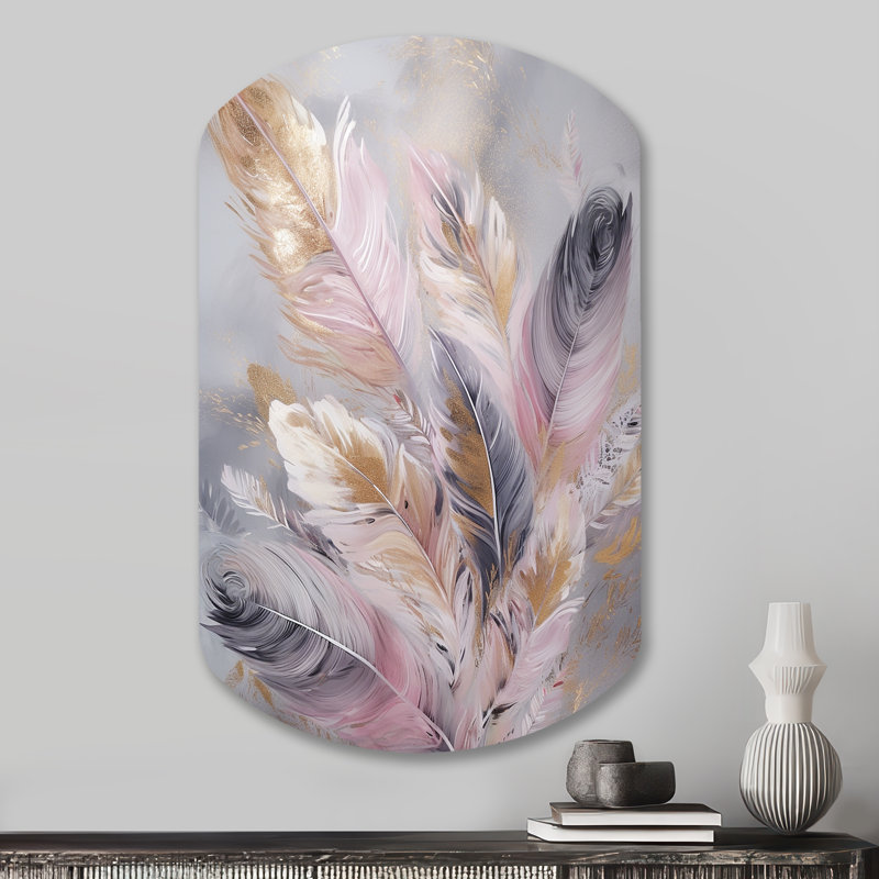 Llewellyn - Art mural en métal asymétrique avec plume glamour, reproduction de cylindre en métal, H 31 po x l 19 po