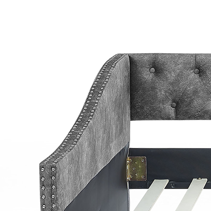 Contemporary Full Size Upholstered Daybed with Tufted Button Accents and Nailhead Trims, Gray
