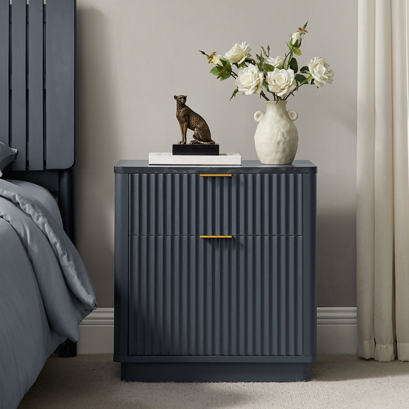 23'' Fluted Nightstand With Mid-century Modern, Dark Gray
