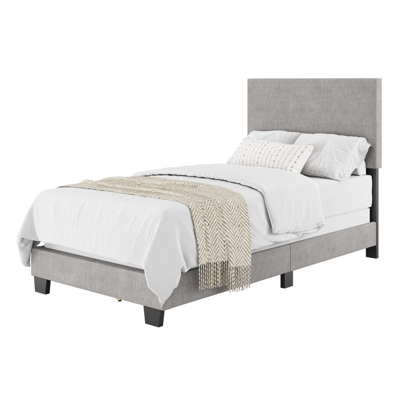 Lit tapissier Arlea, Simple, Polyester gris clair