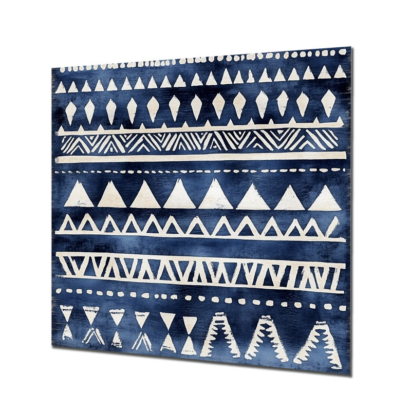 Motif tribal indigo - Boho abstrait, impression murale en métal, L 16 po x H 16 po