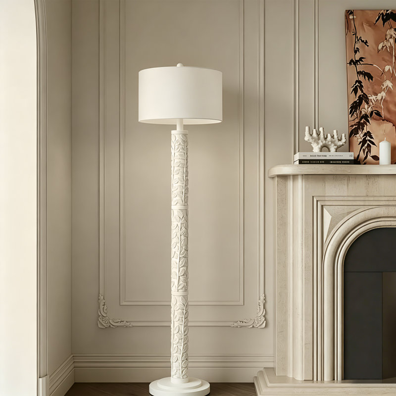 61.5'' Rustic Farmhouse Floor Lamp with Drum Shade