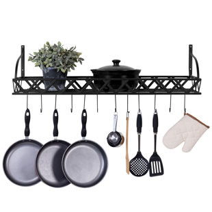 Traditional Country Kitchen shelf pot pan rack holder Hanger with cast iron  ends