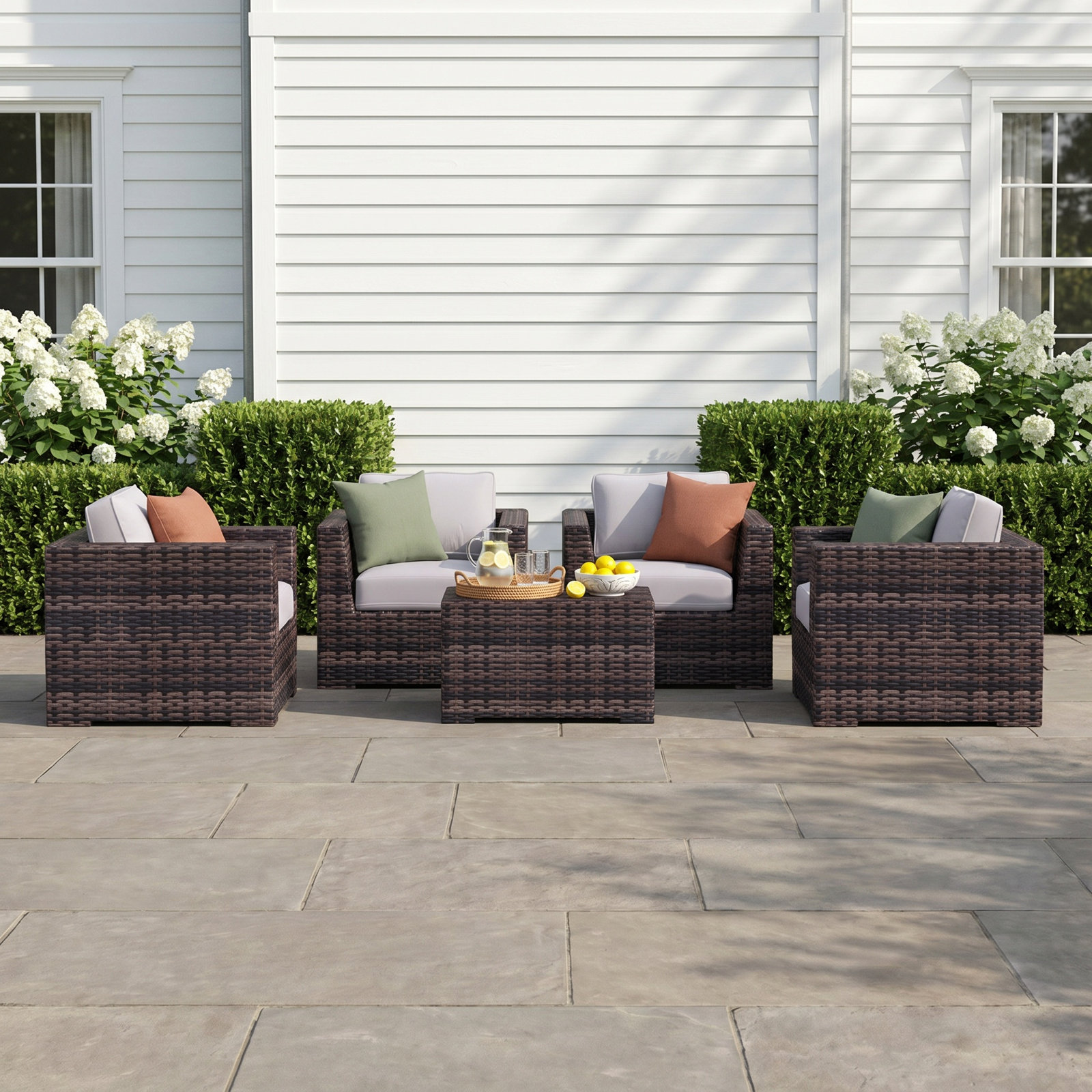 Kirkby Wicker Fully Assembled 4 - Person Seating Group with Cushions