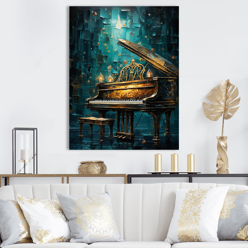 Reproduction d'art sur toile, "Blue Piano", Encadrement doré, H 20 po x l 12 po
