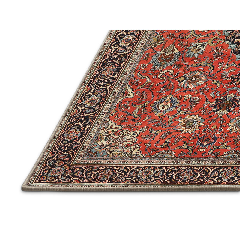 Tapis traditionnel orange / bleu / mauve Lukens, Rectangle 2 pi x 5 pi