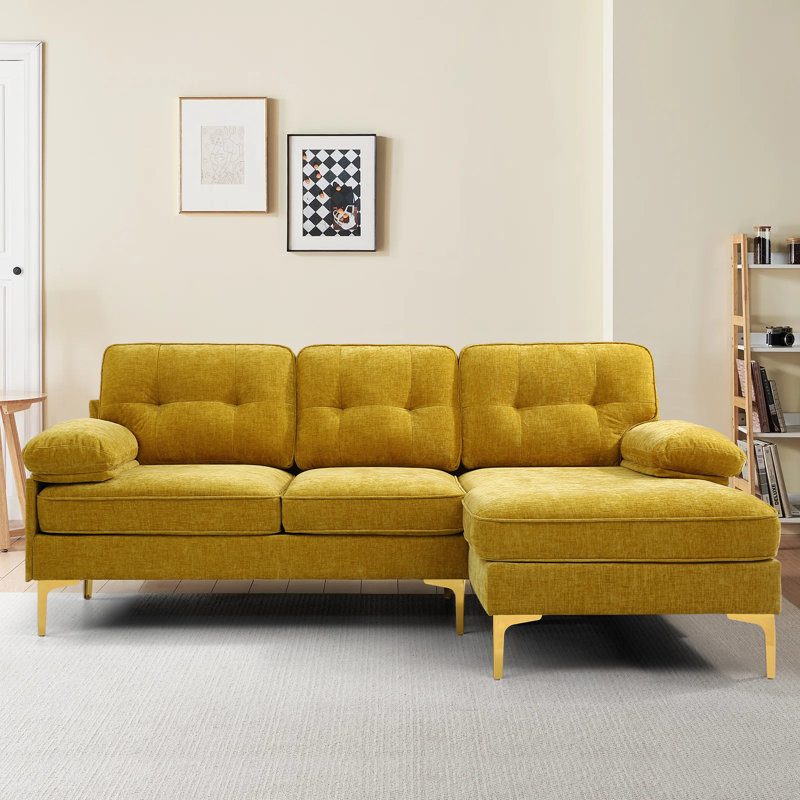 Rhylin 82.7'' Chenille Upholstered Sectional Sofa, Small Comfy Couch with Reversible Chaise for Compact Spaces
