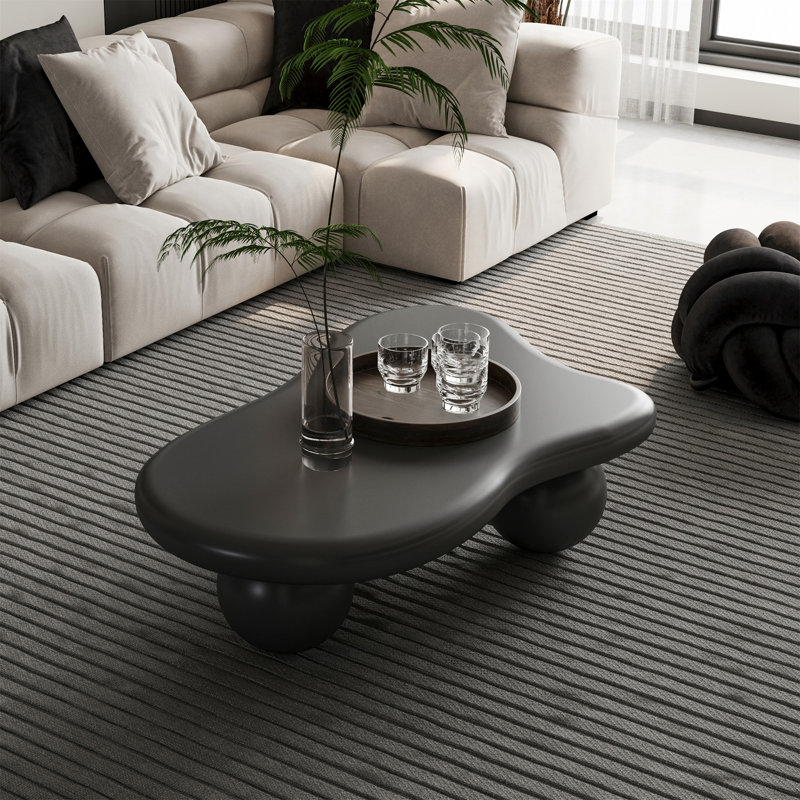 Cloud Shaped Coffee Table With 3 Ball Legs, Black, Black, 13.78" H x 47.2" W x 31.5" D